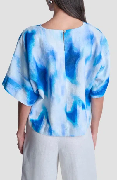 Dkny Pattern Boxy Linen Top In Blue