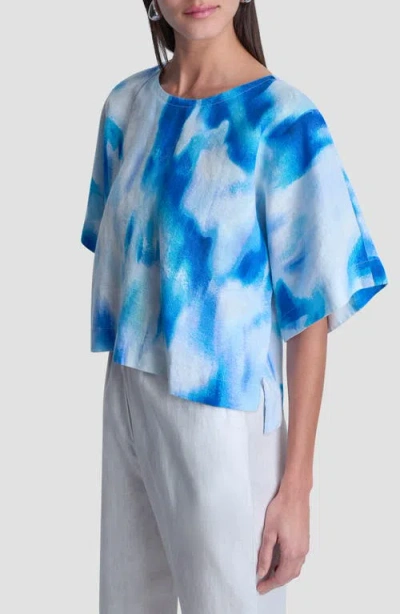 Dkny Pattern Boxy Linen Top In Blue