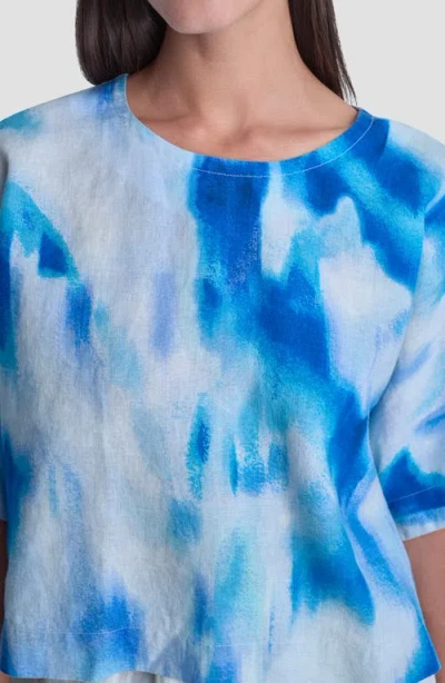 Dkny Pattern Boxy Linen Top In Blue