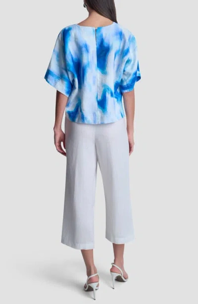 Dkny Pattern Boxy Linen Top In Blue