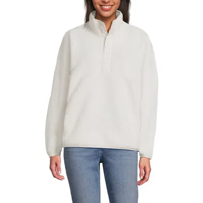 Lands' End Unisex Snap Neck Fleece Pullover In White