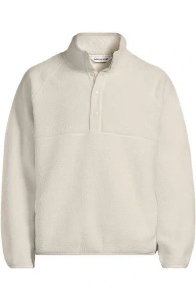 Lands' End Unisex Snap Neck Fleece Pullover In White