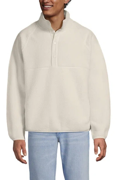 Lands' End Unisex Snap Neck Fleece Pullover In White