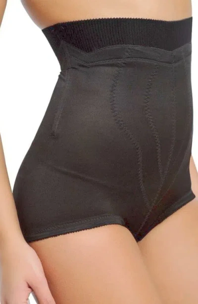 Rago Medium Support High Waist Panty Brief With Tulip Front Panel Memory Compression Fabric In Black