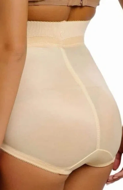 Rago Medium Support High Waist Panty Brief With Tulip Front Panel Memory Compression Fabric In Neutral