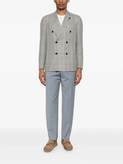 Lardini Double-breasted Checked Blazer In Gray