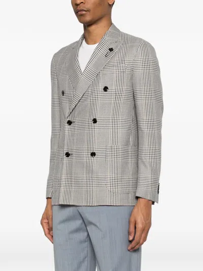 Lardini Double-breasted Checked Blazer In Gray