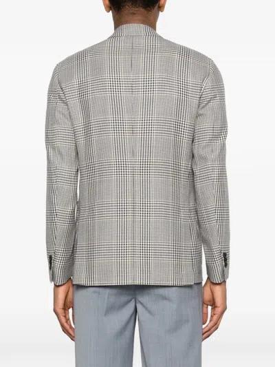 Lardini Double-breasted Checked Blazer In Gray