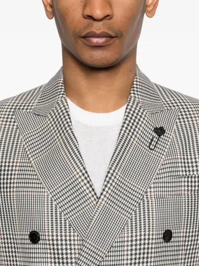 Lardini Double-breasted Checked Blazer In Gray