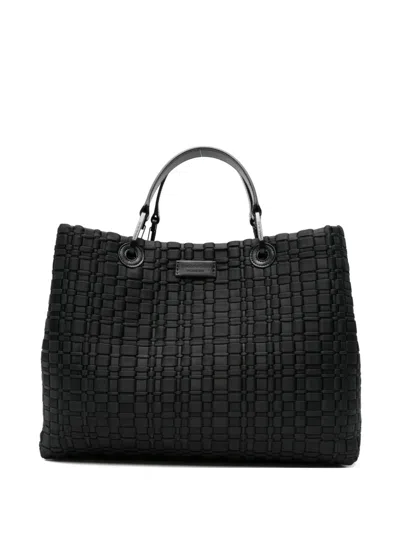 Emporio Armani Myea Small Shopper Bag In Woven Nylon In Black