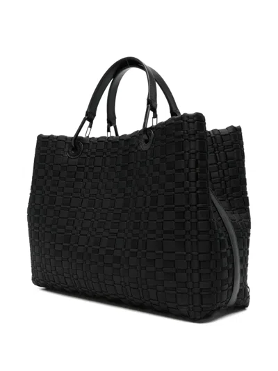 Emporio Armani Myea Small Shopper Bag In Woven Nylon In Black