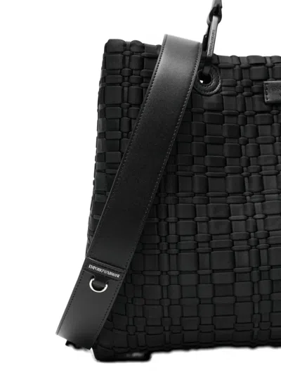 Emporio Armani Myea Small Shopper Bag In Woven Nylon In Black