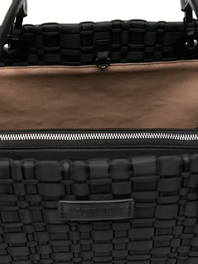 Emporio Armani Myea Small Shopper Bag In Woven Nylon In Black