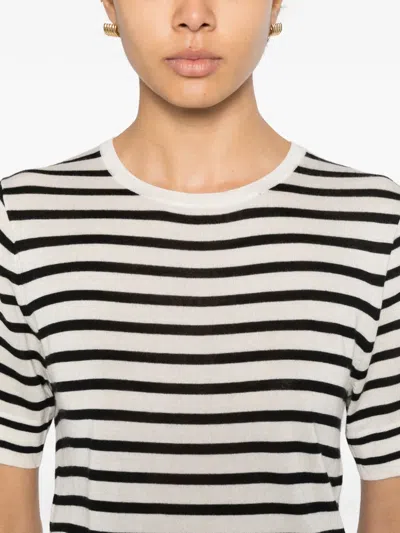 Soft Goat Silk And Cashmere Striped T-shirt In Black
