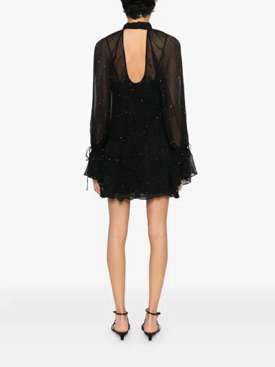 Staud Roux Crystal-embellished Gathered Crepon Mini Dress In Black