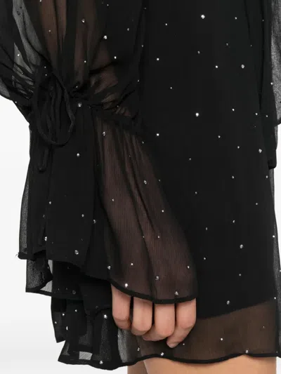 Staud Roux Crystal-embellished Gathered Crepon Mini Dress In Black