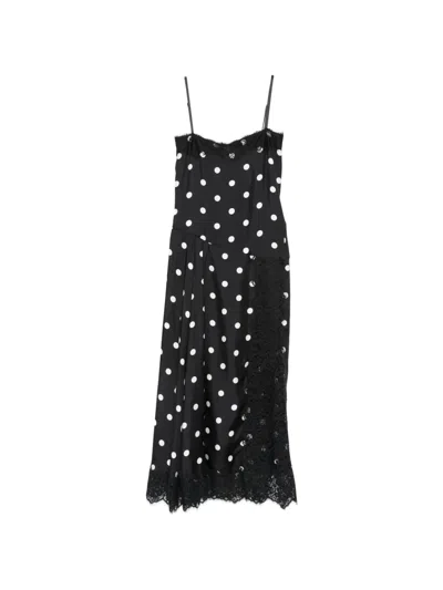 Sportmax Capo Polka Dot Lace Trim Silk Slipdress In Black