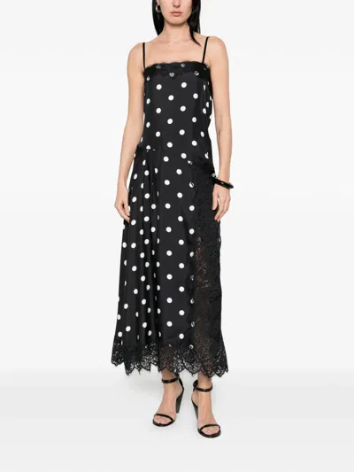 Sportmax Capo Polka Dot Lace Trim Silk Slipdress In Black