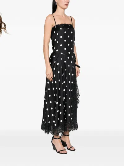 Sportmax Capo Polka Dot Lace Trim Silk Slipdress In Black