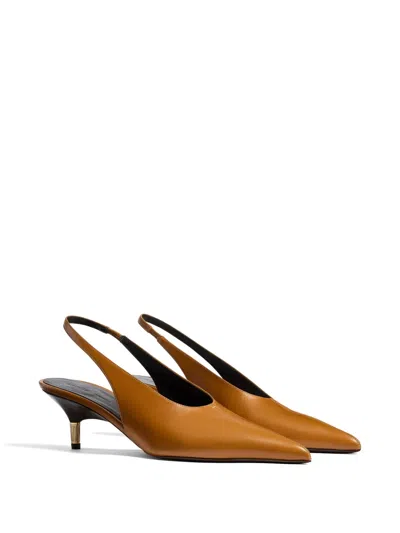 Khaite Bella 55 18kt Gold-plated Leather Slingback Pumps In Brown