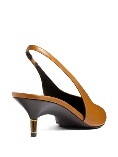 Khaite Bella 55 18kt Gold-plated Leather Slingback Pumps In Brown