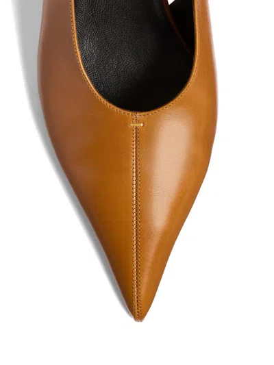 Khaite Bella 55 18kt Gold-plated Leather Slingback Pumps In Brown