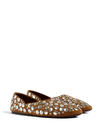 Khaite Jane Studded Suede Ballet Flats In Brown