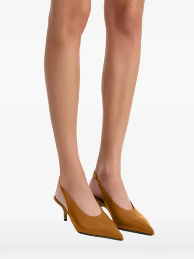 Khaite Bella 55 18kt Gold-plated Leather Slingback Pumps In Brown