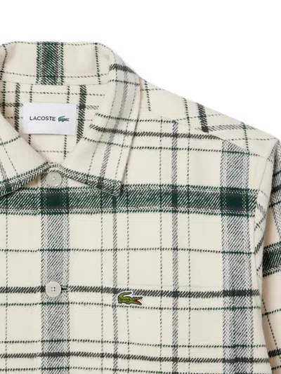 Lacoste Plaid Flannel Button-up Overshirt In White