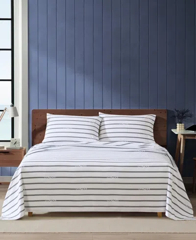 Nautica Inline Printed Microfiber 4-pc. Sheet Set, Full In White