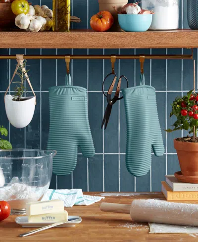 Kitchenaid Ribbed Soft Silicone 2-pc. Oven Mitt Set In Blue