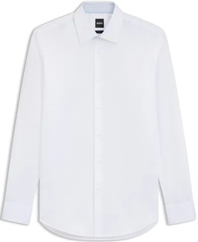 Hugo Boss Slim-fit Shirt In Italian-made Performance-stretch Jersey In White