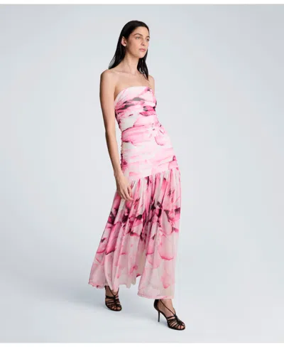 Kenneth Cole Printed Mesh Strapless Maxi Dress In Pink