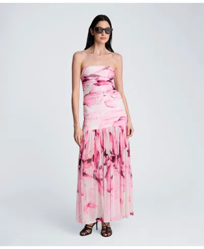 Kenneth Cole Printed Mesh Strapless Maxi Dress In Pink