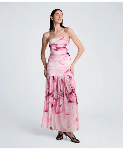 Kenneth Cole Printed Mesh Strapless Maxi Dress In Pink