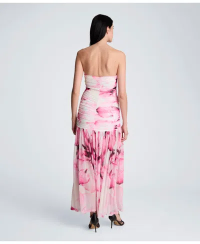 Kenneth Cole Printed Mesh Strapless Maxi Dress In Pink