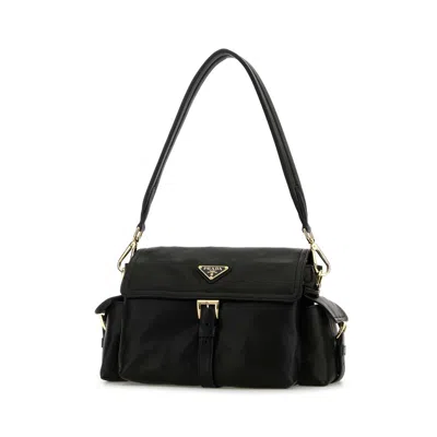 Prada Explore Nappa Leather Shoulder Bag Buckle Hardware In Black