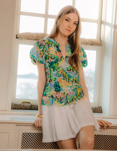 Love The Label Lia Top In Giverny Garden Print In Multi