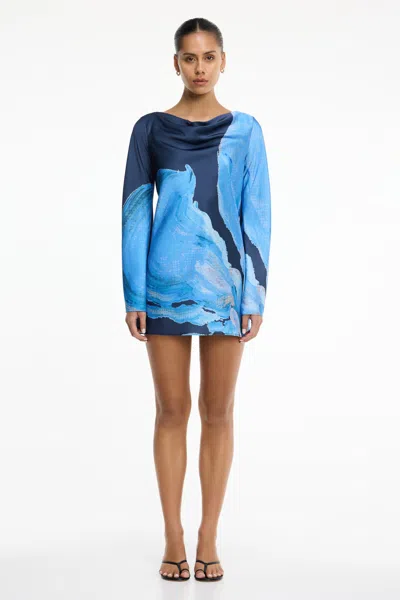Significant Other Alis Long-sleeve Satin Mini Dress In Blue