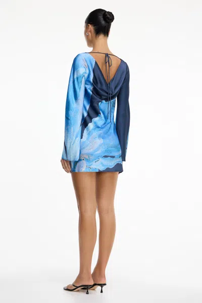 Significant Other Alis Long-sleeve Satin Mini Dress In Blue