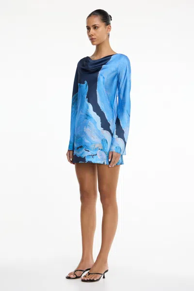Significant Other Alis Long-sleeve Satin Mini Dress In Blue