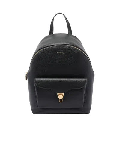 Coccinelle Minimalist Zip-closure Backpack With External Pocket In Black