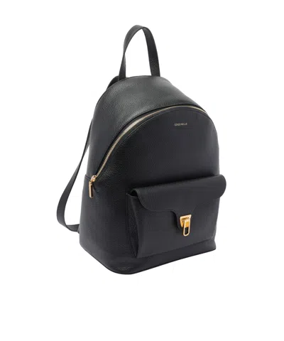 Coccinelle Minimalist Zip-closure Backpack With External Pocket In Black