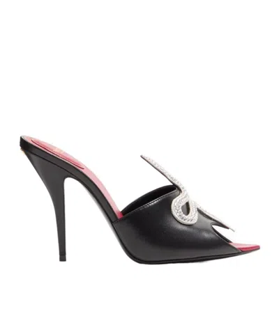 Valentino Garavani 105mm Strass Snake Leather Mule Pumps In Black
