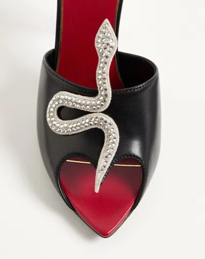 Valentino Garavani 105mm Strass Snake Leather Mule Pumps In Black