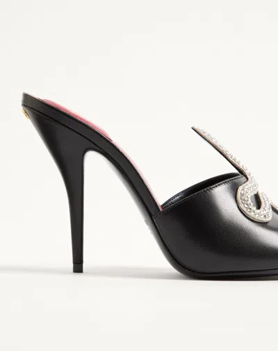 Valentino Garavani 105mm Strass Snake Leather Mule Pumps In Black