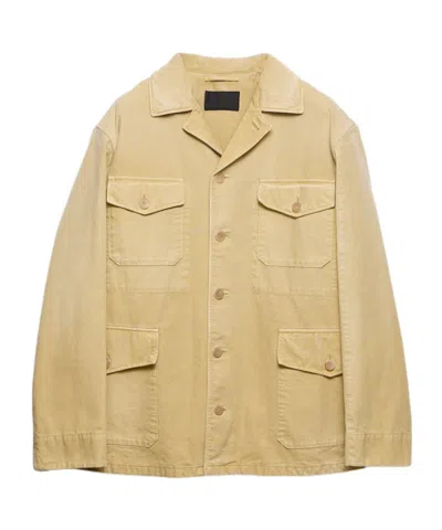 Prada Cotton Jacket Collared Design Four Pockets In Neutral