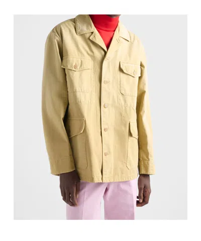 Prada Cotton Jacket Collared Design Four Pockets In Neutral