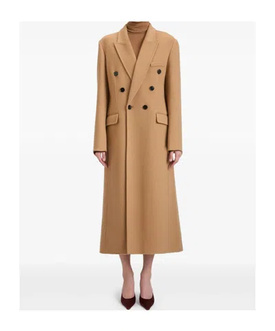 Victoria Beckham Womens Camel Double Faced Peak-lapels Wool And Cashmere Coat In Brown