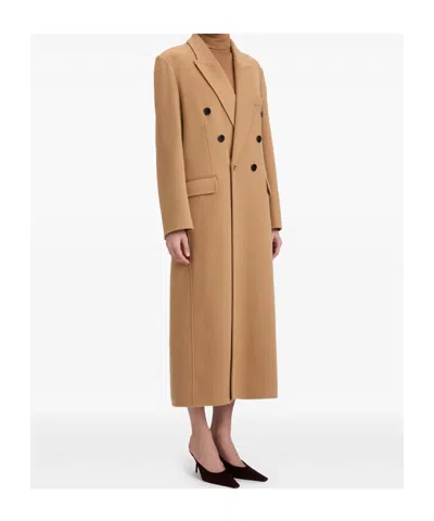 Victoria Beckham Womens Camel Double Faced Peak-lapels Wool And Cashmere Coat In Brown